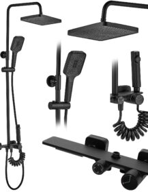 Black Shower Height Adjustable Shower Mixer Set