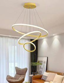 Modern Gold Spiral LED Chandelier – Luxury Ring Pendant Light with 3 Lighting Modes