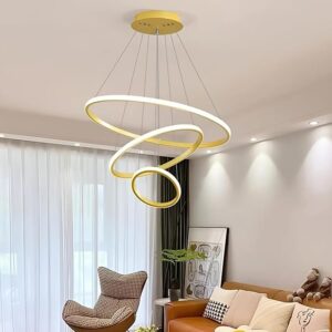 Modern Gold Spiral LED Chandelier – Luxury Ring Pendant Light with 3 Lighting Modes